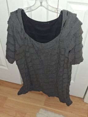 Lane Bryant Gray Layered Textured Short Sleeve Top